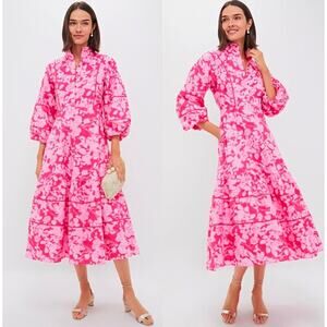 Tuckernuck Hyacinth House Pink Floral Midi Dress Puff Sleeve Mock Neck NWT M